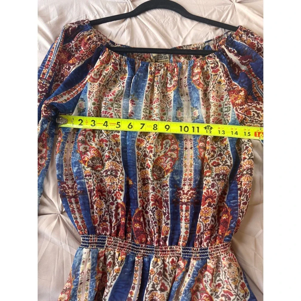 Show Me Your Mumu Womens Paisley Floral Smocked Mini Dress Blue Red Small USA